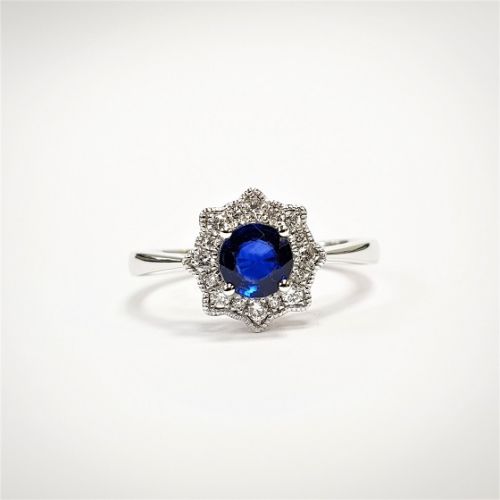 Cuttings Jewellers and Pawnbrokers, womens luxury silver ring with thin band and diamond setting and sapphire stone