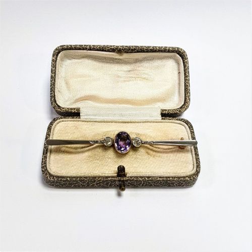 Cuttings Jewellers and Pawnbrokers, womens antique bracelet with gold band, diamonds and purple stone 