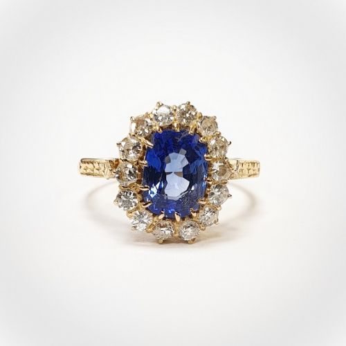 Cuttings Jewellers and Pawnbrokers, womens luxury gold ring with diamond band and sapphire stone
