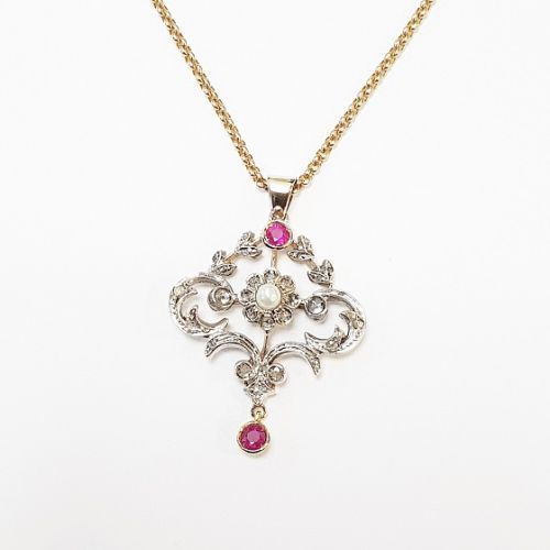 Cuttings Jewellers and Pawnbrokers, womens luxury gold chain necklace with silver detail pendent and pink gemstone