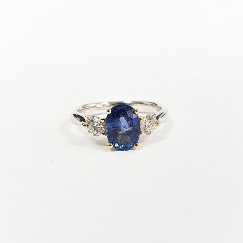 Cuttings Jewellers and Pawnbrokers, womens luxury silver ring with plain band and diamonds and an oval sapphire