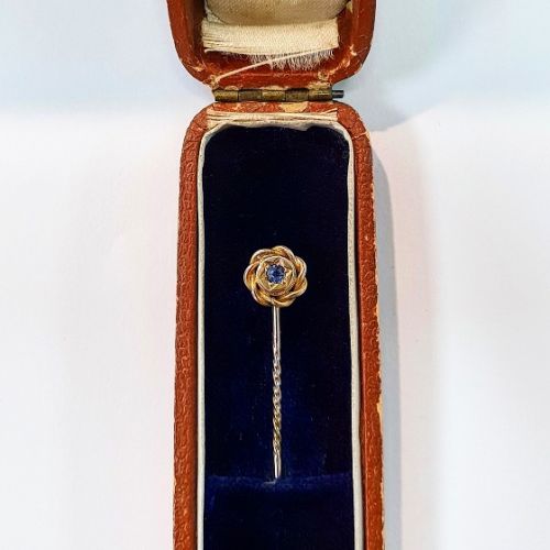 Cuttings Jewellers and Pawnbrokers,  womens antique luxury hair pin with gold flower and blue diamond in antique box