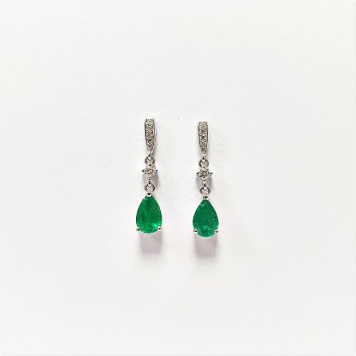 Cuttings Jewellers and Pawnbrokers, womens luxury diamond droplet earrings with emerald stone